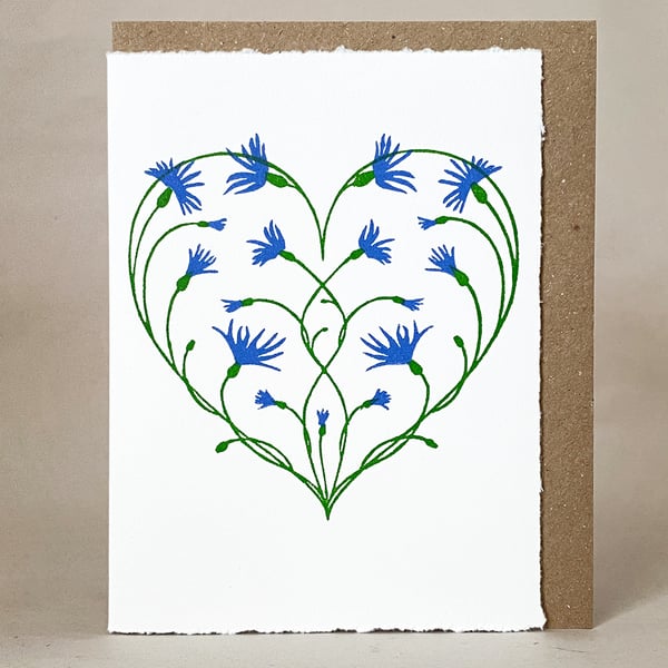 Cornflower Love Heart - LinoCut Card