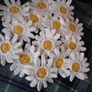 Crochet daisies, many uses.eg applique. PACK OF 6  made to order