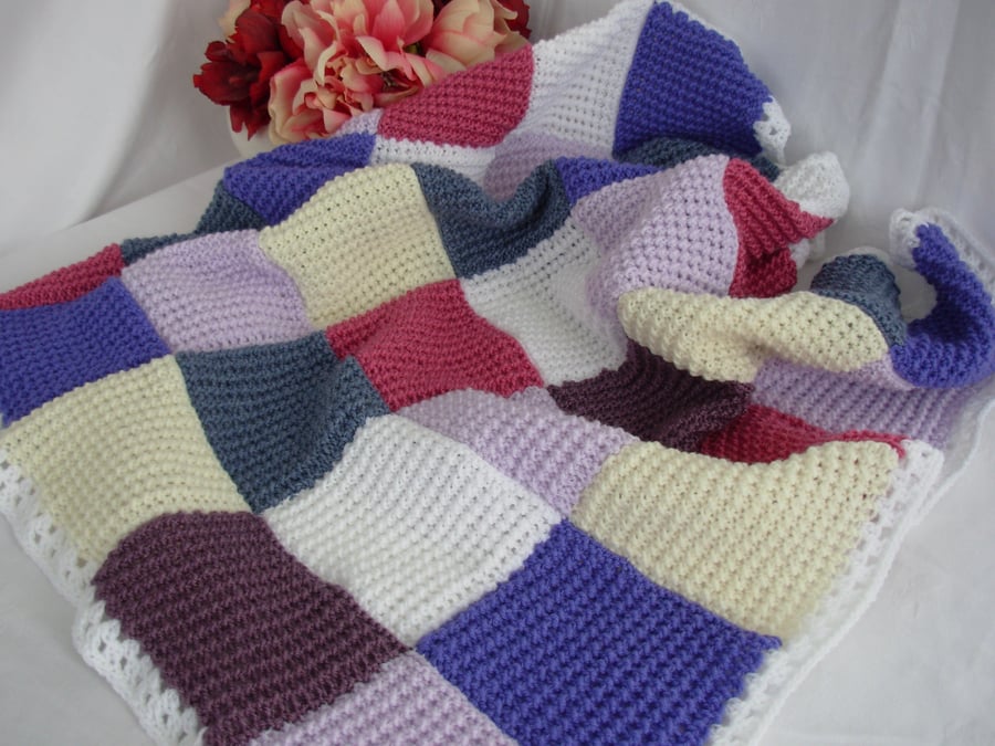 Knitted Patchwork Lap Blanket Quilt Folksy
