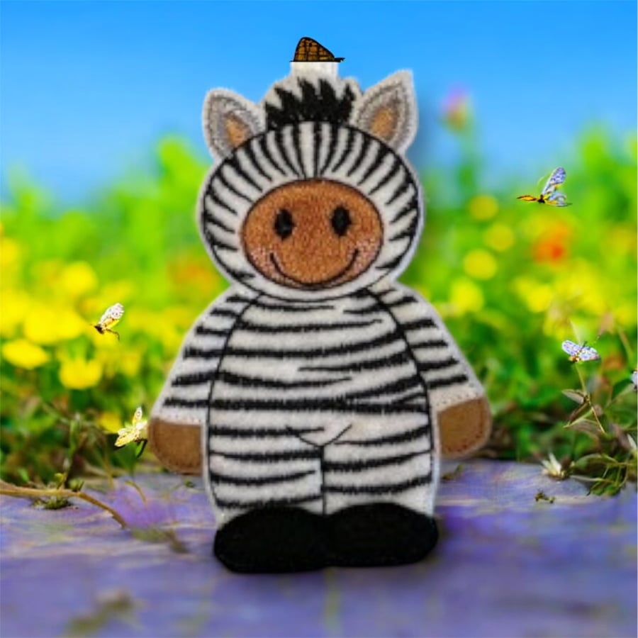 Gingerbread man dressed as a zebra Embroidered Hanging Keepsake 