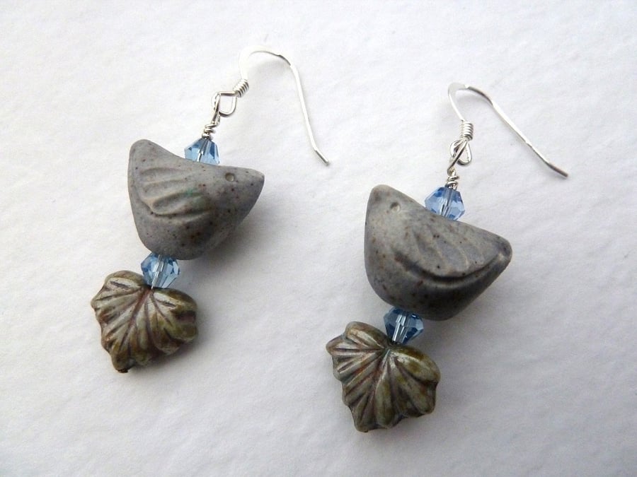 Sterling silver ceramic bird earrings