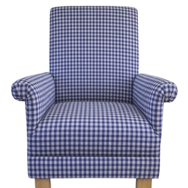  Navy Blue Gingham Fabric Adult Armchair Chair Checked Accent Nursery Small 