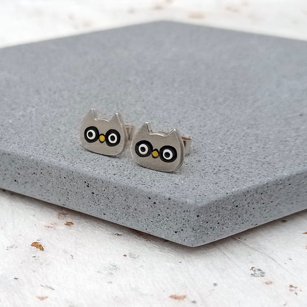 Sterling silver owl stud earrings, animal jewellery, owls