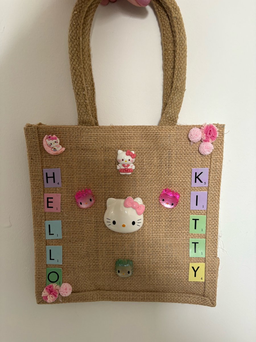 Hello kitty Jute decorated bag. 