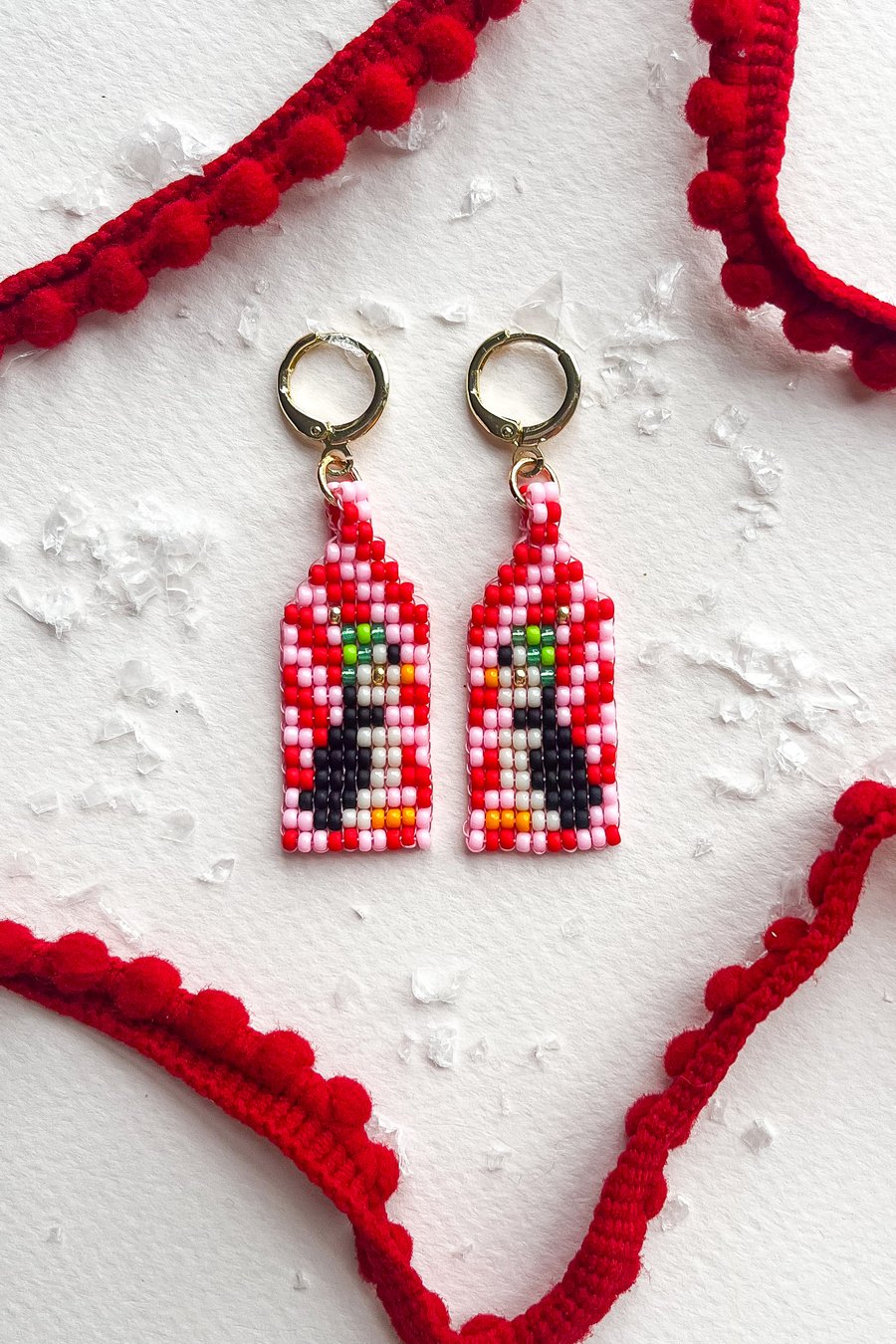 Candy Stripe Penguin Earrings – Festive Beaded Christmas Jewellery