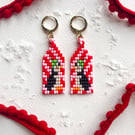 Candy Stripe Penguin Earrings – Festive Beaded Christmas Jewellery