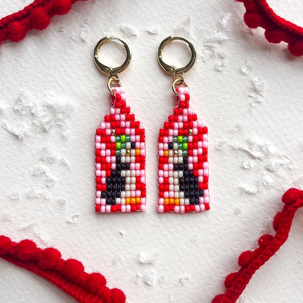 Candy Stripe Penguin Earrings – Festive Beaded Christmas Jewellery