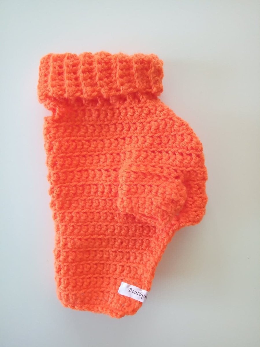 Orange Crochet jumpersweater with sleeves,harness hole for All Dogs Cats