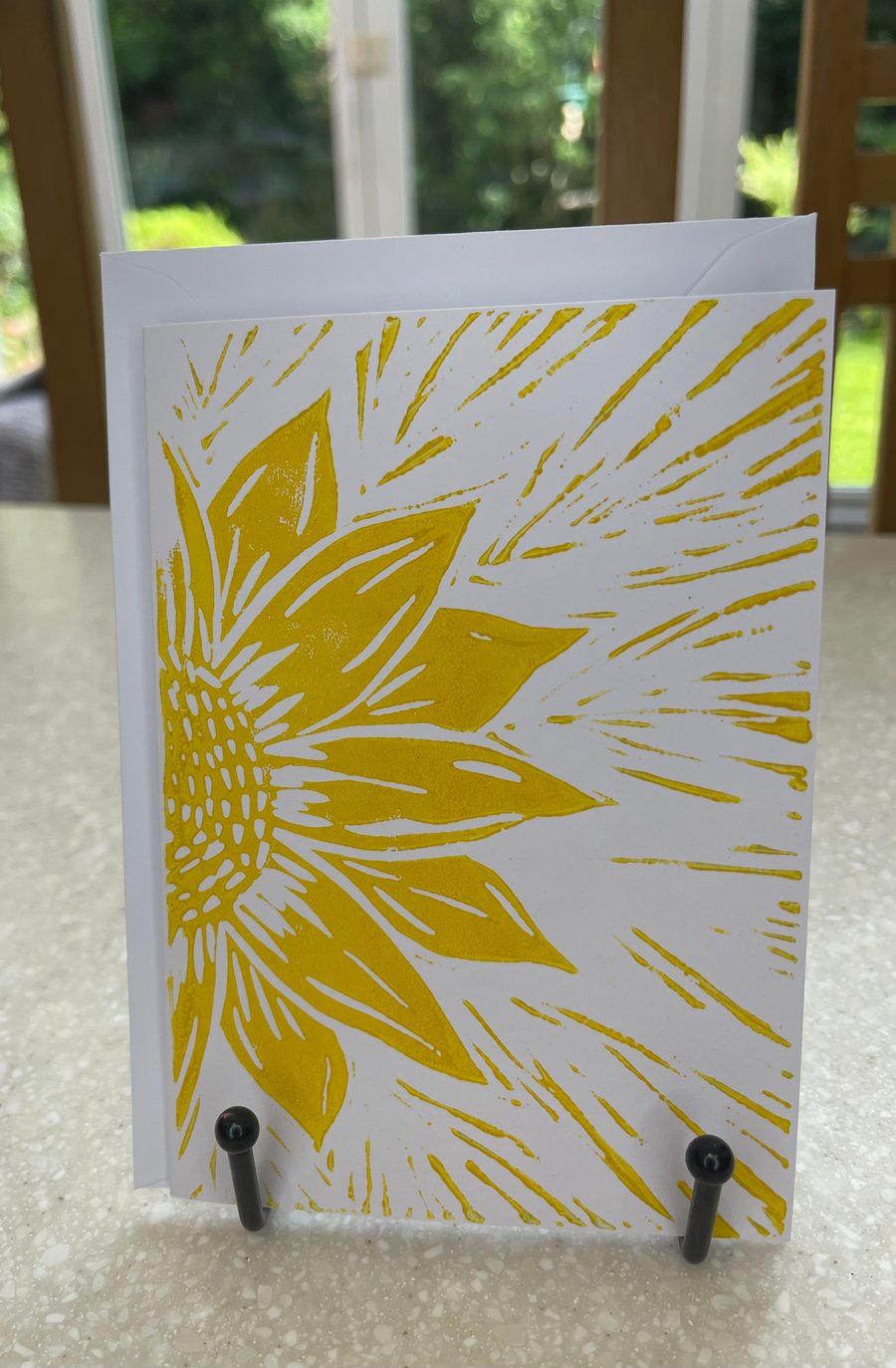 Sunflower, hand printed Lino cut greetings card