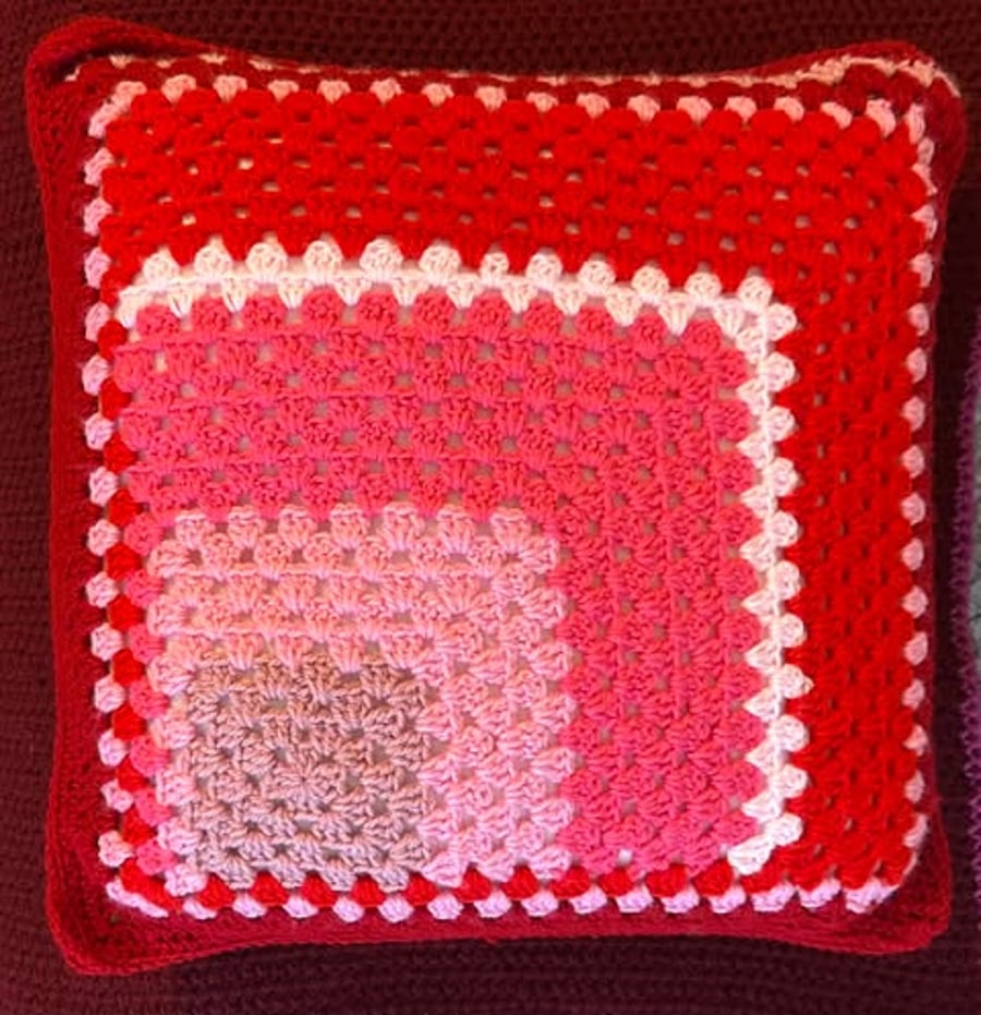 Handmade crocheted cushion cover Red two different sides