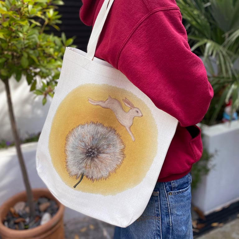 Bunny Tote Bag - linen style weave, reusable bag, rabbit gift