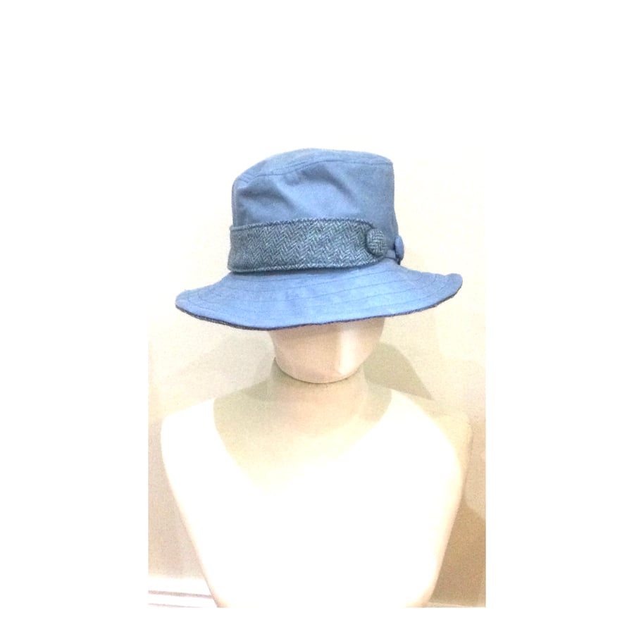 Waxed Cotton Bucket Hat Light Brown Herringbone - Folksy