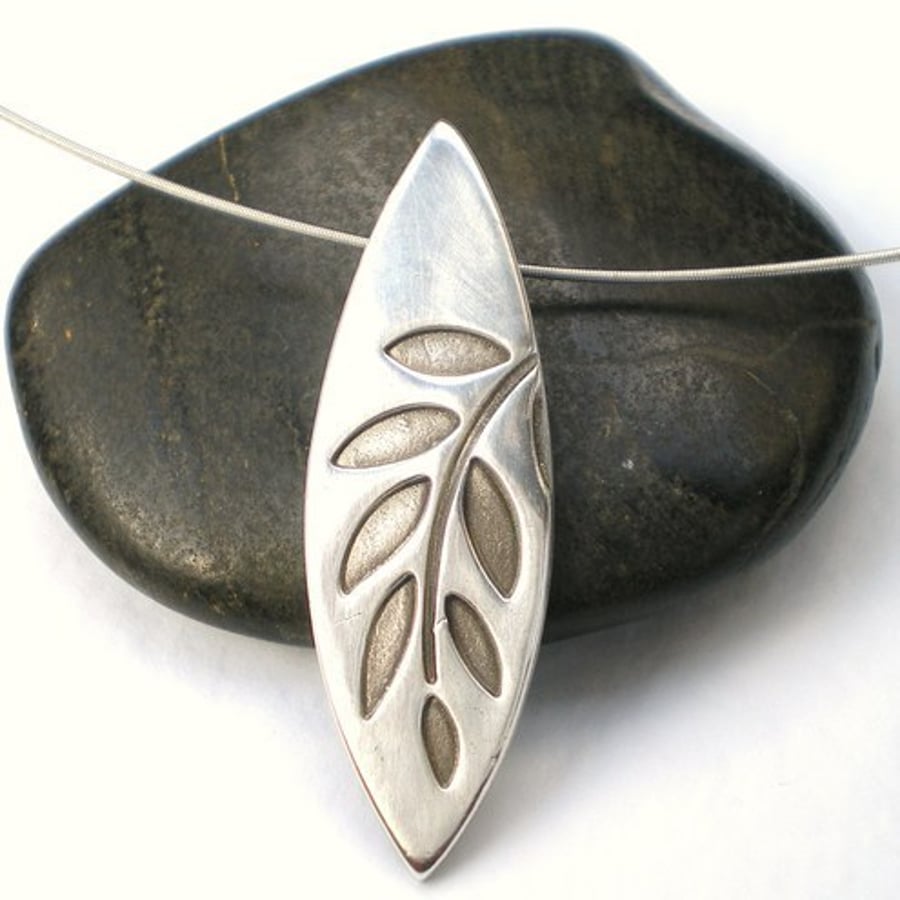 Falling Branch Leaves Silver Pendant