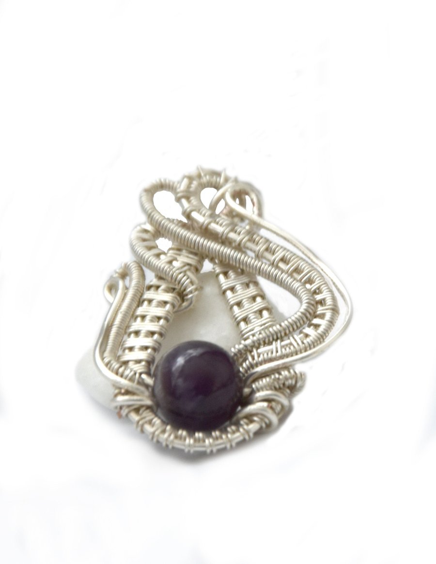 Amethyst gem pendant; tarnish resistant silver plated pendant; hand made jewelry