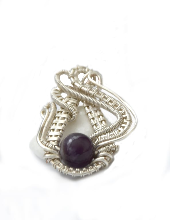 Amethyst gem pendant; tarnish resistant silver plated pendant; hand made jewelry