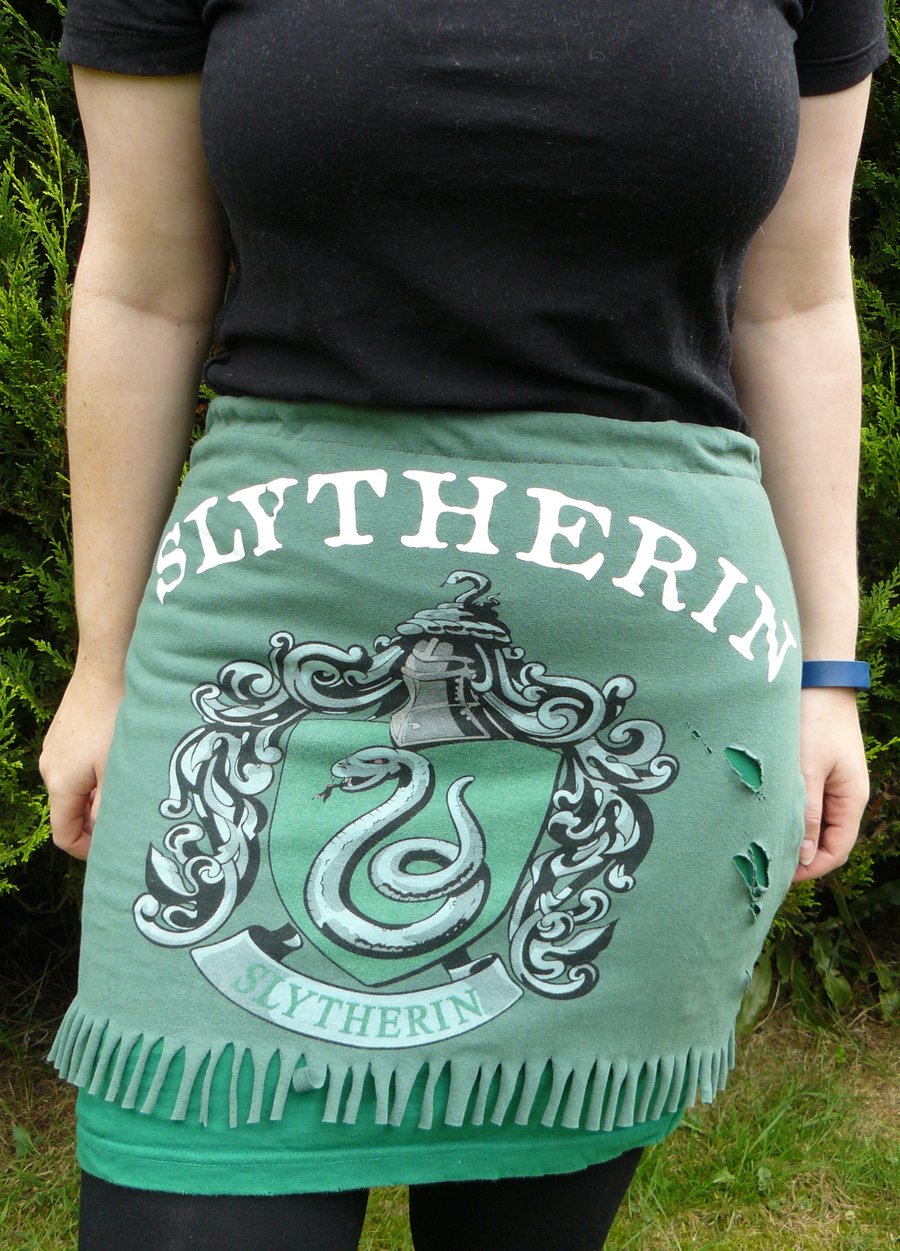 Ladies Upcycled T-shirt Skirt - Harry Potter - Slytherin - Approx size 8-10