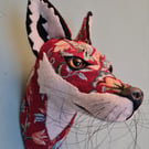 Faux fox wall mount in red floral upholstery fabric- Fitzmaurice