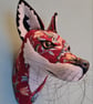 Faux fox wall mount in red floral upholstery fabric- Fitzmaurice