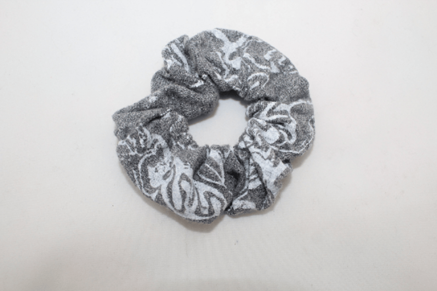 grey cotton scrunchie,hair accessory handmade, handprinted,zero waste,gift