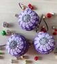 Set of 3 Purple Sparkly Crochet Christmas Baubles - Tree Decorations - Image 1