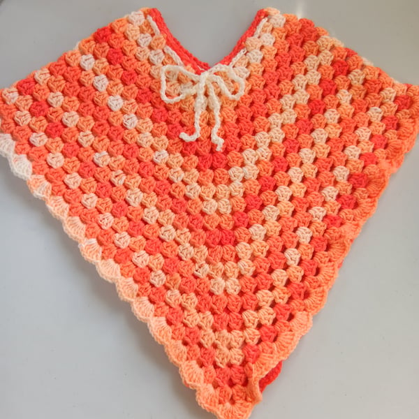 Crochet Child's Poncho Orange Sunburst - adorable outerwear!