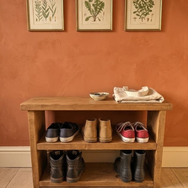 Handmade Rustic Solid Wood Shoe Rack – Reclaimed Timber Shoe Storage Bench