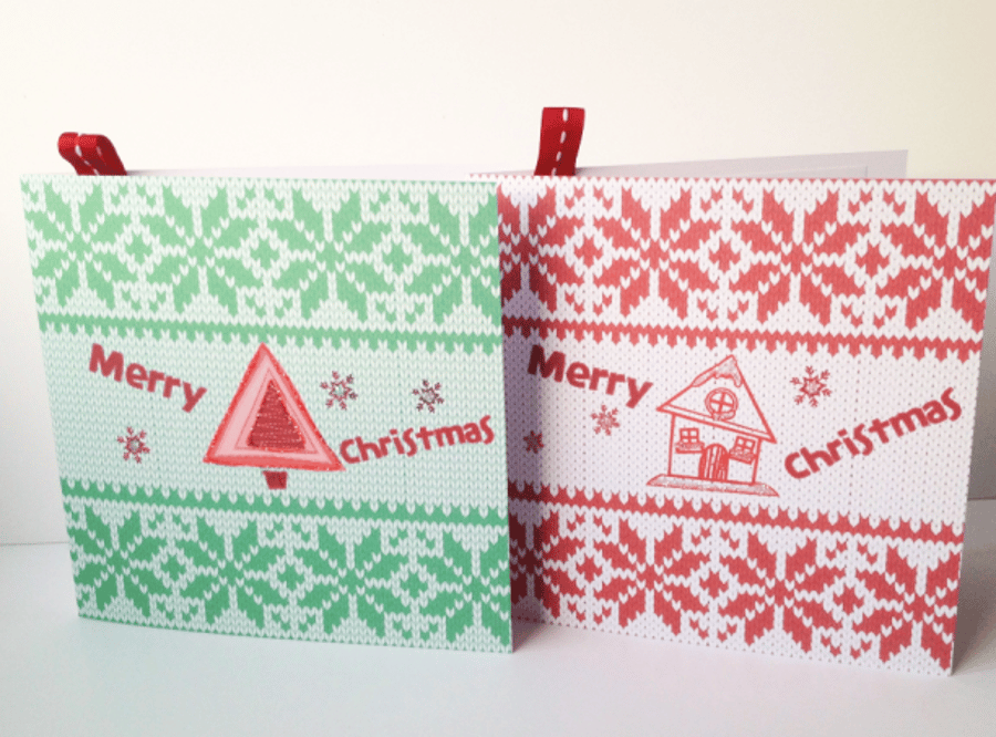 Christmas Cards,'Wooly' Design,Pk of Five,Handfinished Xmas Cards.