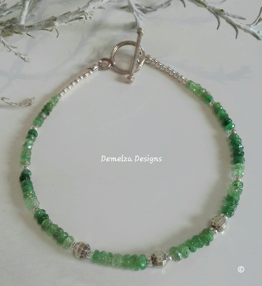 Designer Brazilian Emerald (Natural) Dainty Sterling Silver Bracelet