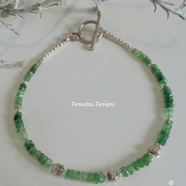 Designer Brazilian Emerald (Natural) Dainty Sterling Silver Bracelet