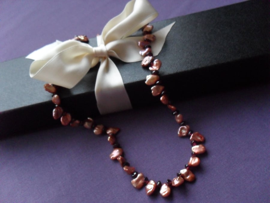Keishi Pearls and Garnet Necklace