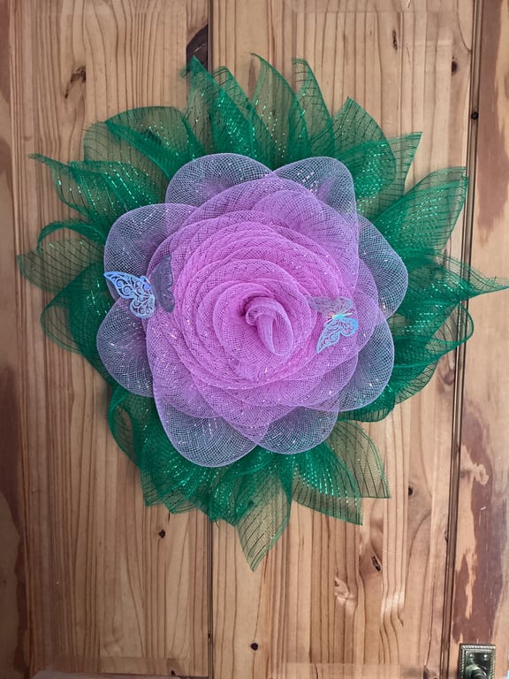 Rose style deco mesh door wreath
