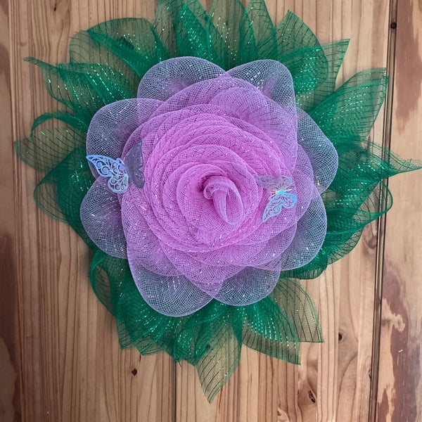 Rose style deco mesh door wreath
