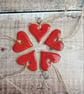 Made to order ..Little Red Hearts set of 5 . Ceramic heart decorations 