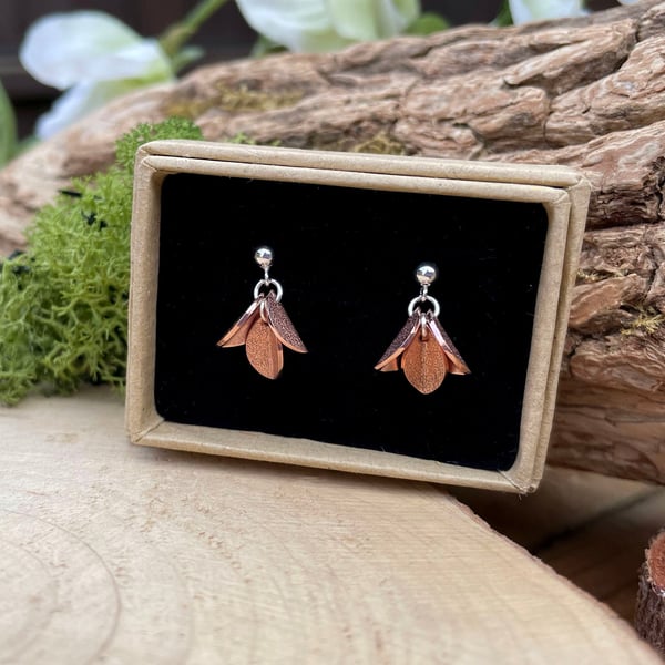 Handmade Copper Bluebell Earrings (sterling silver fittings)