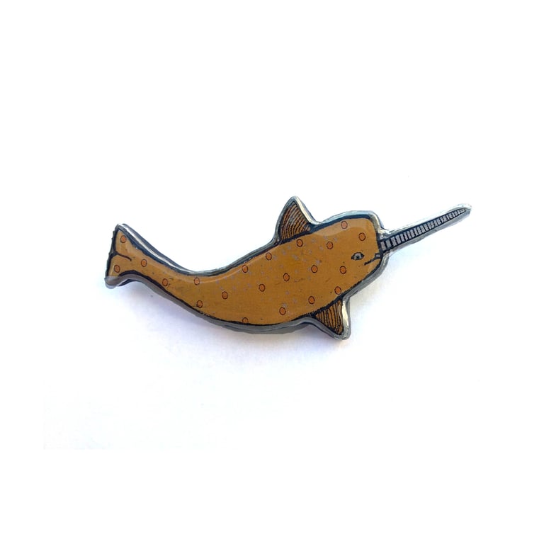 Whimsical colourful Mustard Yellow Narwhal  Brooch by EllyMental
