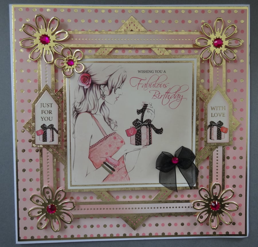 Birthday Girl Card Wishing You A Fabulous Birthday Girl Pink Black 3D Luxury
