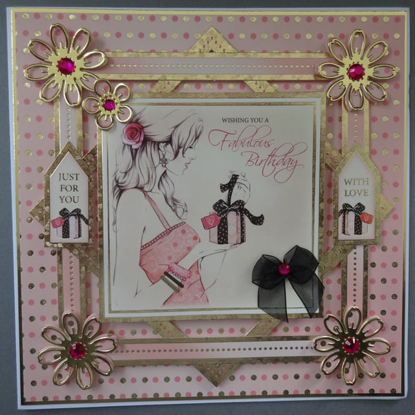 Birthday Girl Card Wishing You A Fabulous Birthday Girl Pink Black 3D Luxury