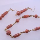 Coral Glass and Gold Bracelet and Earring Set