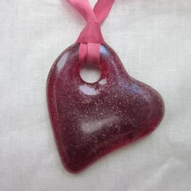 Handmade cast glass pendant - Heart of glass - Blush 