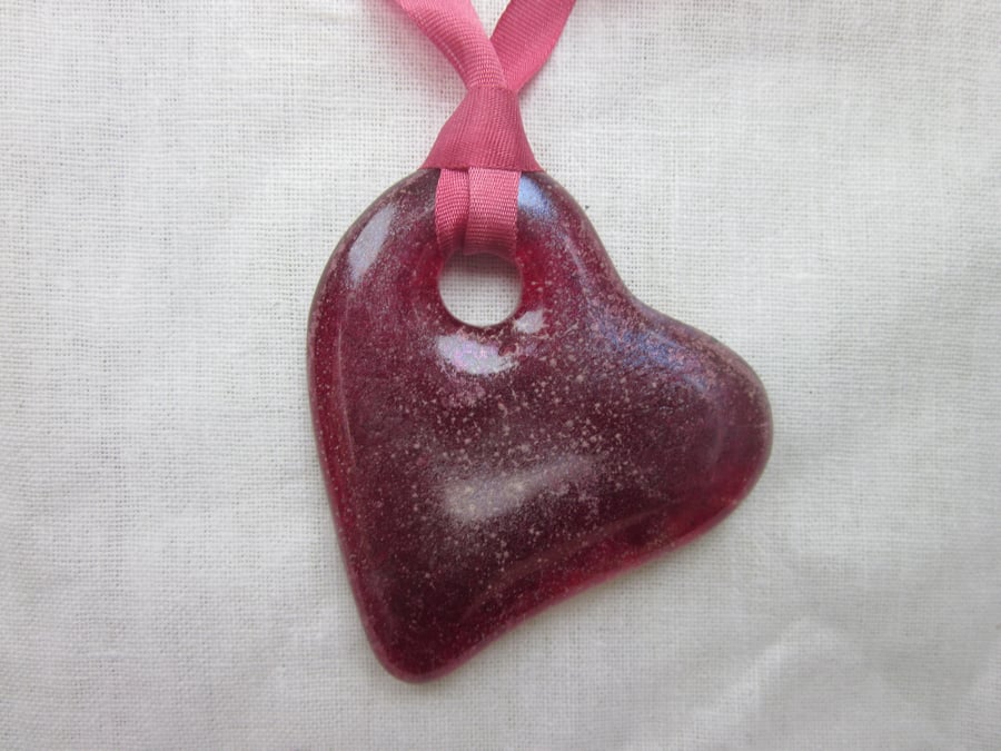 Handmade cast glass pendant - Heart of glass - Blush 