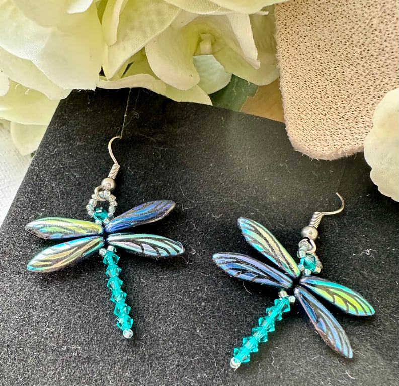 Dragonfly Earrings - Jet Laser Wing