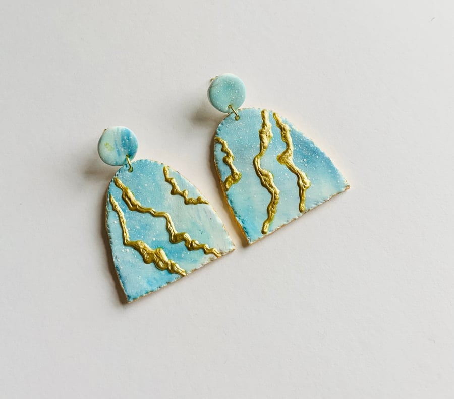 Unique polymer blue clay lightweight dangle earrings 