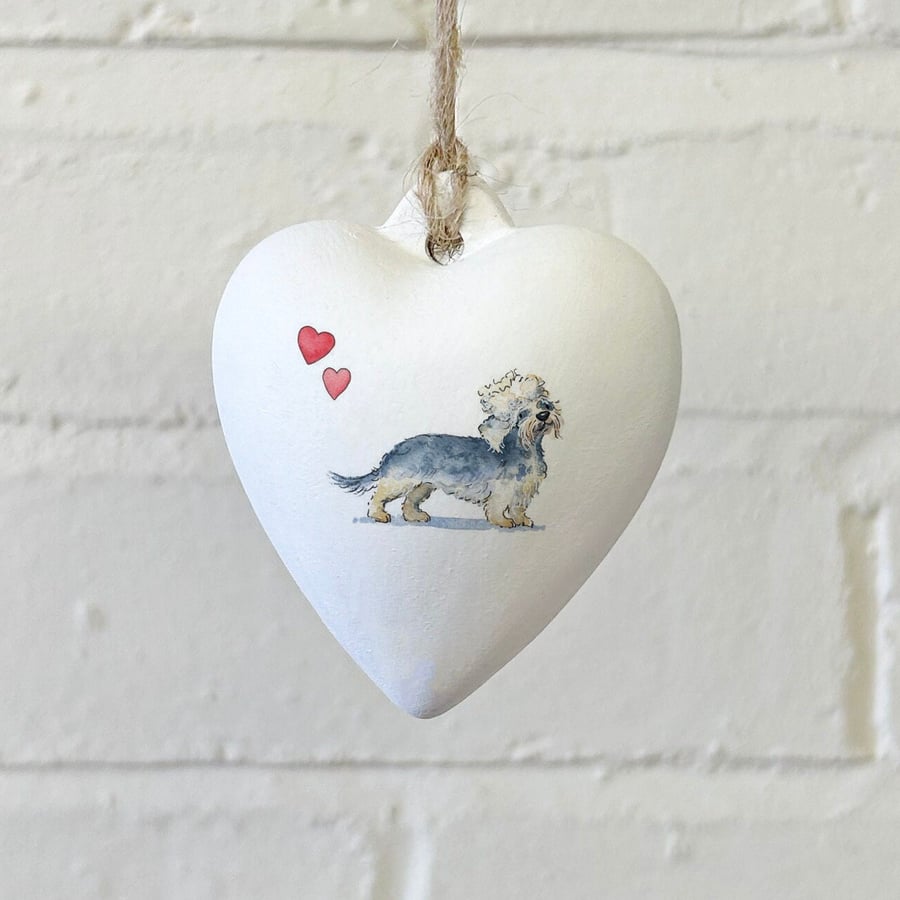 Dandie Dinmont Terrier Ceramic Heart Bauble