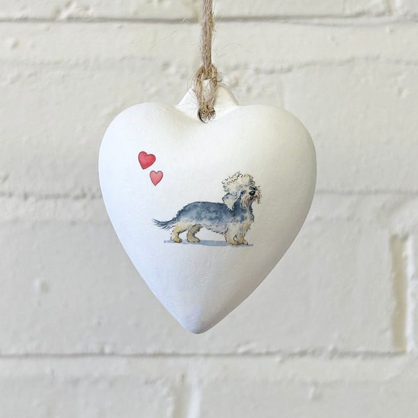 Dandie Dinmont Terrier Ceramic Heart Bauble