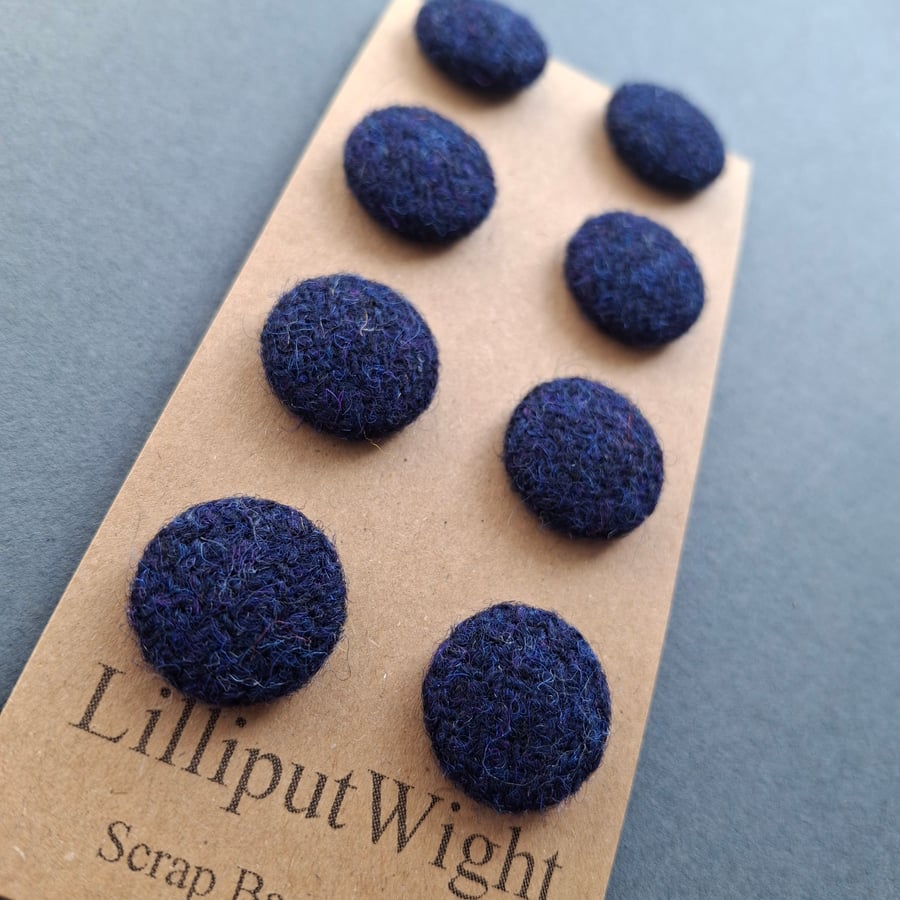 Set of eight scrap bag buttons - in dark navy blue Harris Tweed