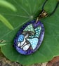 Forest Fungi Pendant. Pyrography with colour teardrop necklace. - Image 1