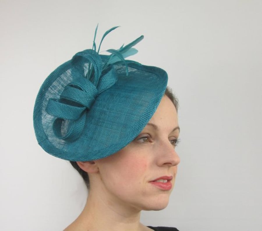 Teal Blue Hatinator - Wedding Fascinator Hat, Sinamay Womens Occasion Hat