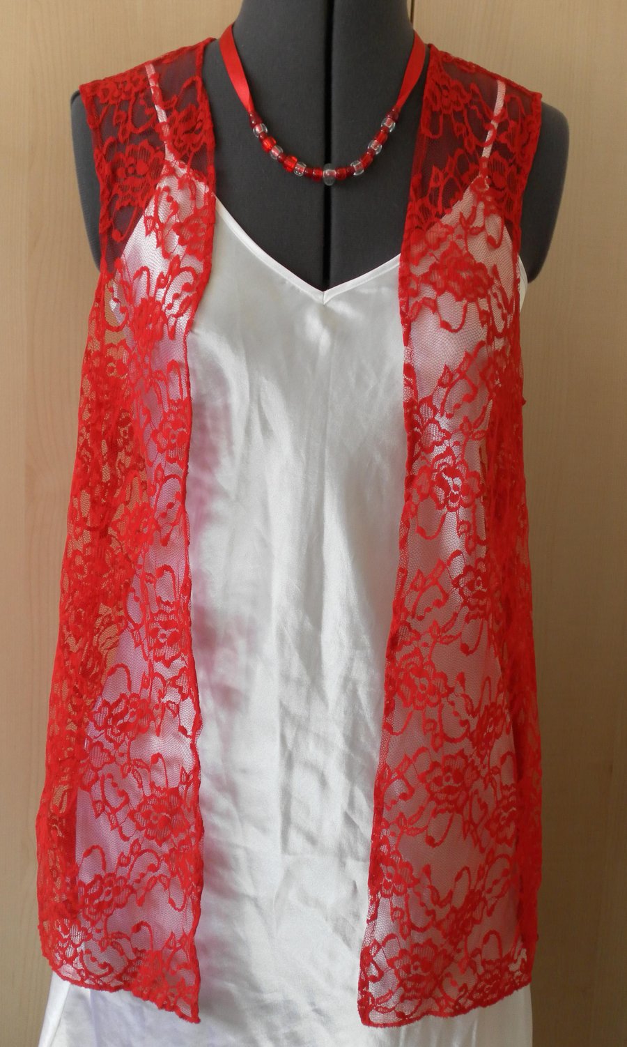 Red Lace, Sleeveless Jacket, evening, wedding