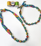 Blue, Green, Orange, Mustard, Pink Liberty Fabric Necklace - Wandering Meadow B - Image 3