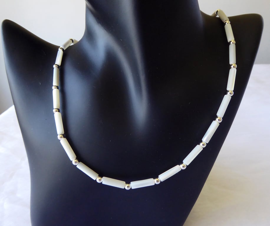 Elegant Sterling Silver & Mother of Pearl Bridal Necklace